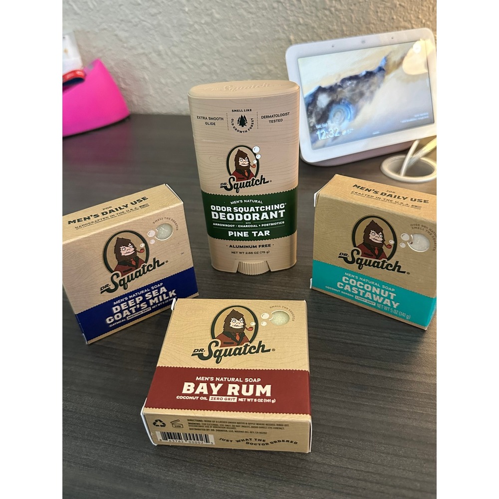 Dr. Squatch Bundle Pine Tar Deodorant Bay Rum Coconut Goats Milk Soap Set